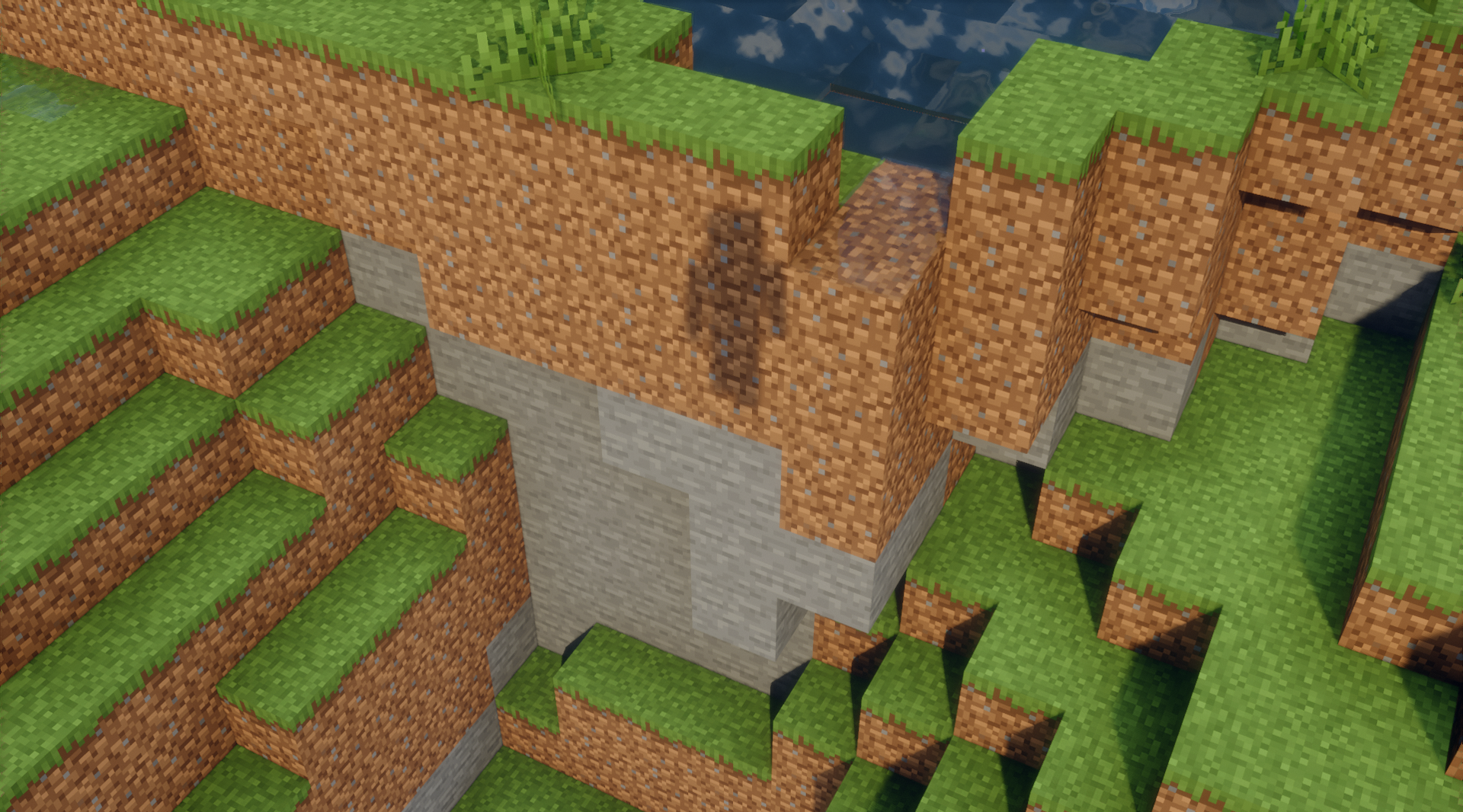 Пример реалистичного течения воды в Minecraft с модом Flowing Fluids