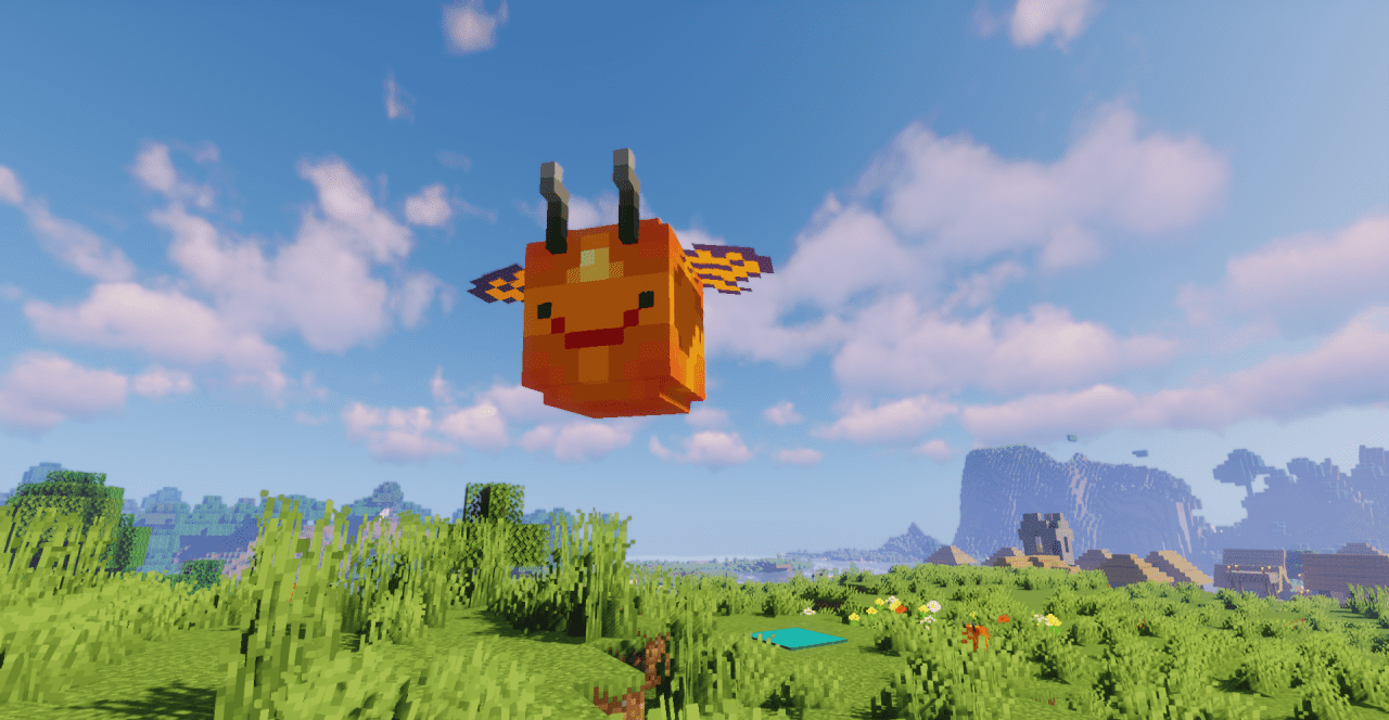 Пчелы Flutter Slime рядом с ульем в Minecraft