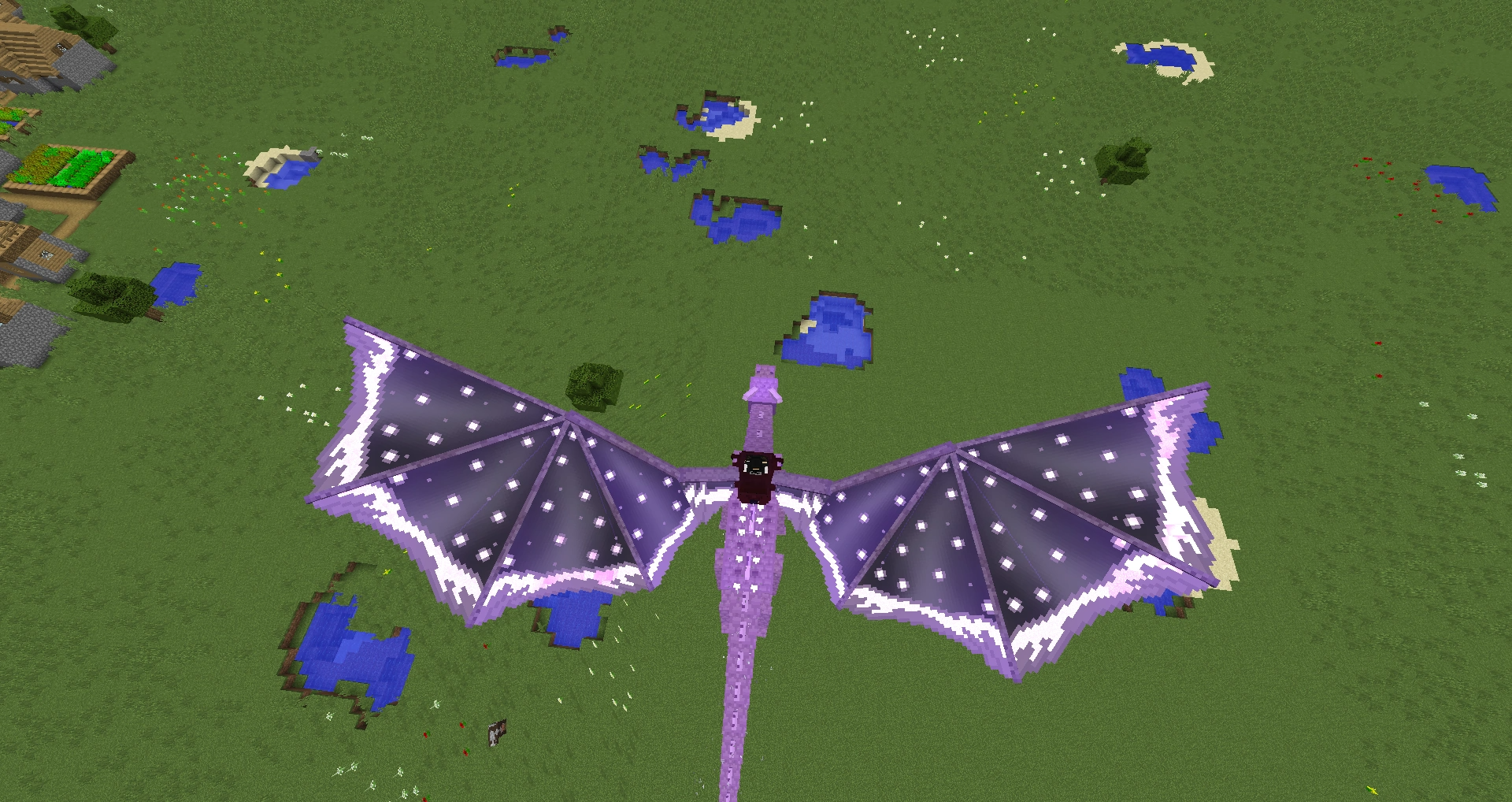 Игрок использует зачарование полёта в Minecraft с модом Dragon Enchants