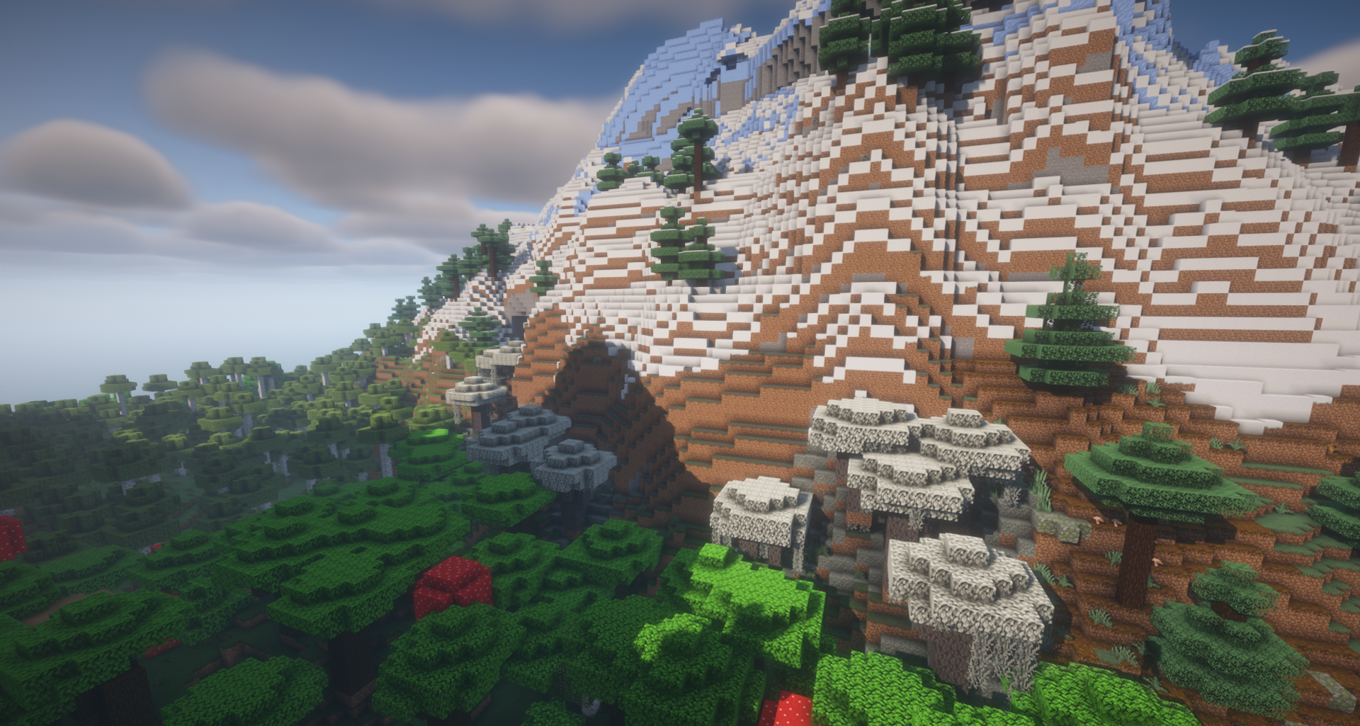 Сравнение обычного и модифицированного биома с туманом в Minecraft