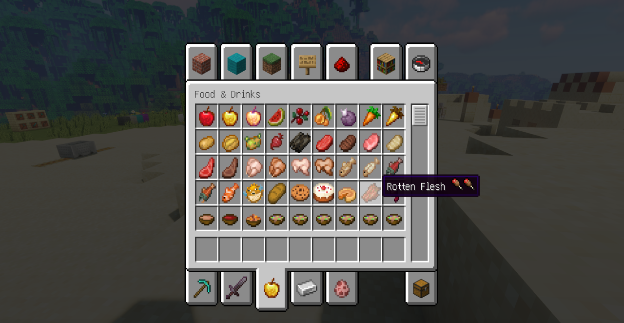 Сравнение разных видов еды в Minecraft с помощью мода Food Tooltips