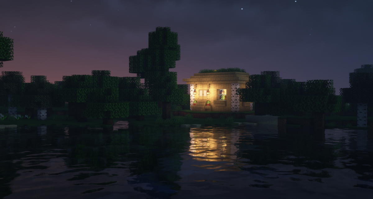 Темный лес в Minecraft с густыми деревьями и грибами