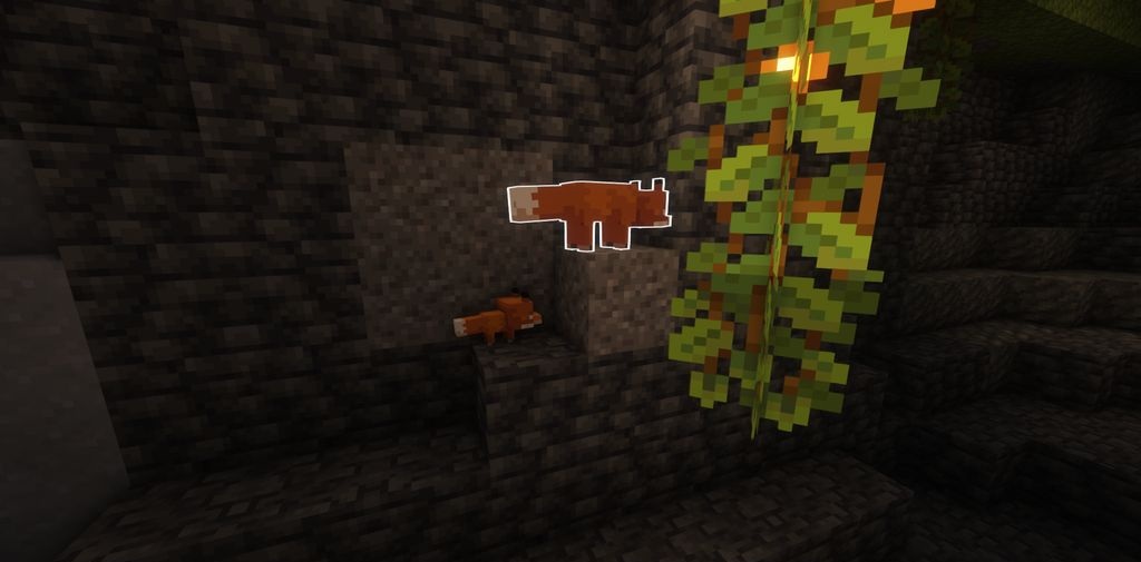 Светящиеся лисы в биоме снежной тайги в Minecraft