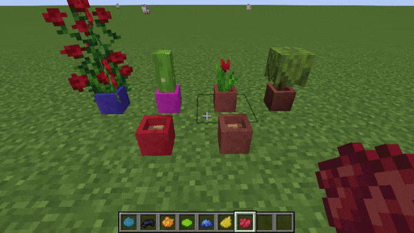 Анимация работы мода Flower Pots Plus, показывающая покраску горшков