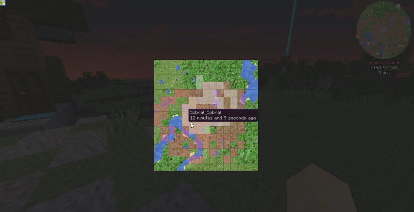 Пример защиты территории в FTB Chunks - выделенные чанки с настройками доступа