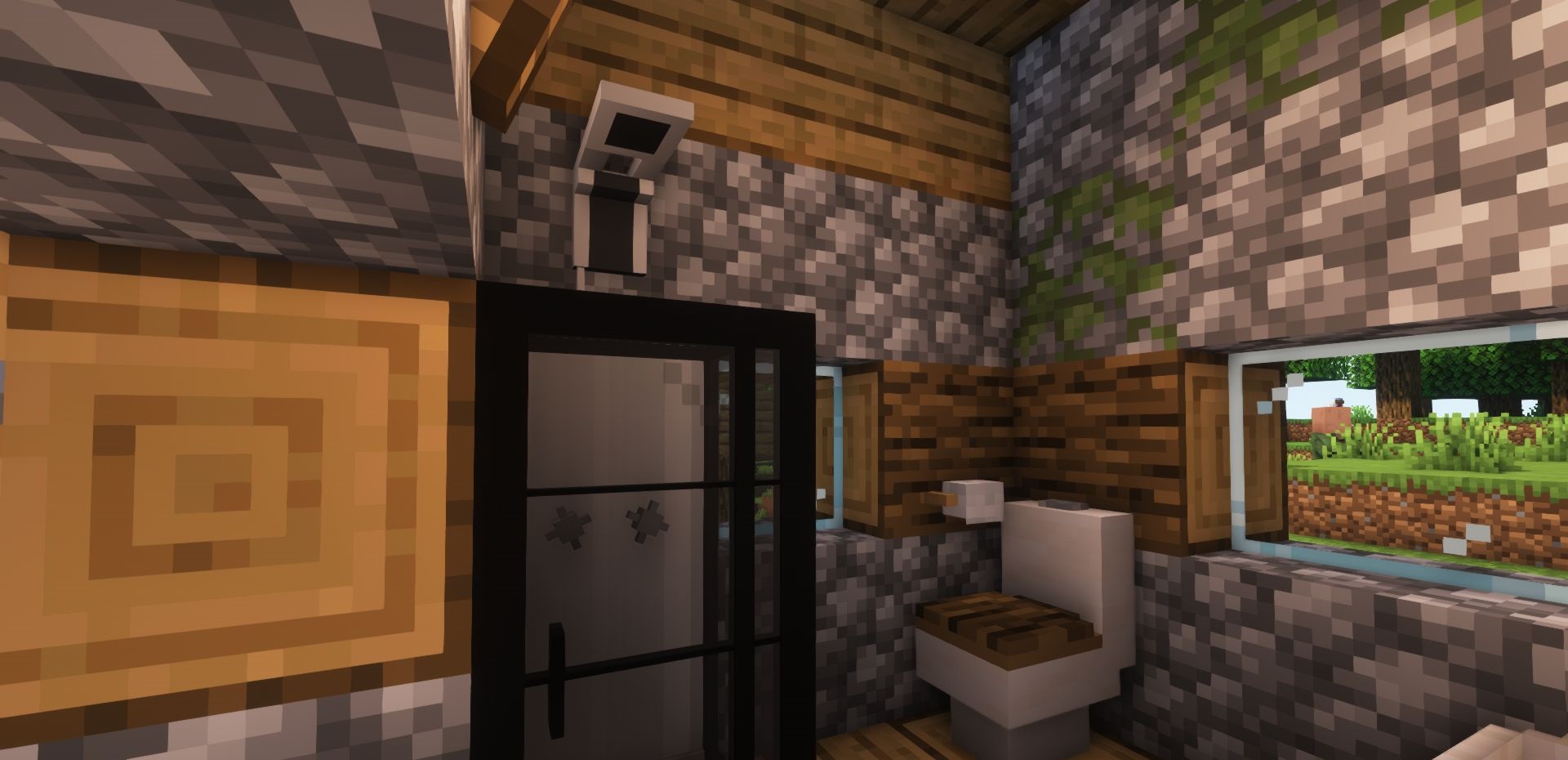 Уютная гостиная в Minecraft с использованием мебели из Furniture Expanded