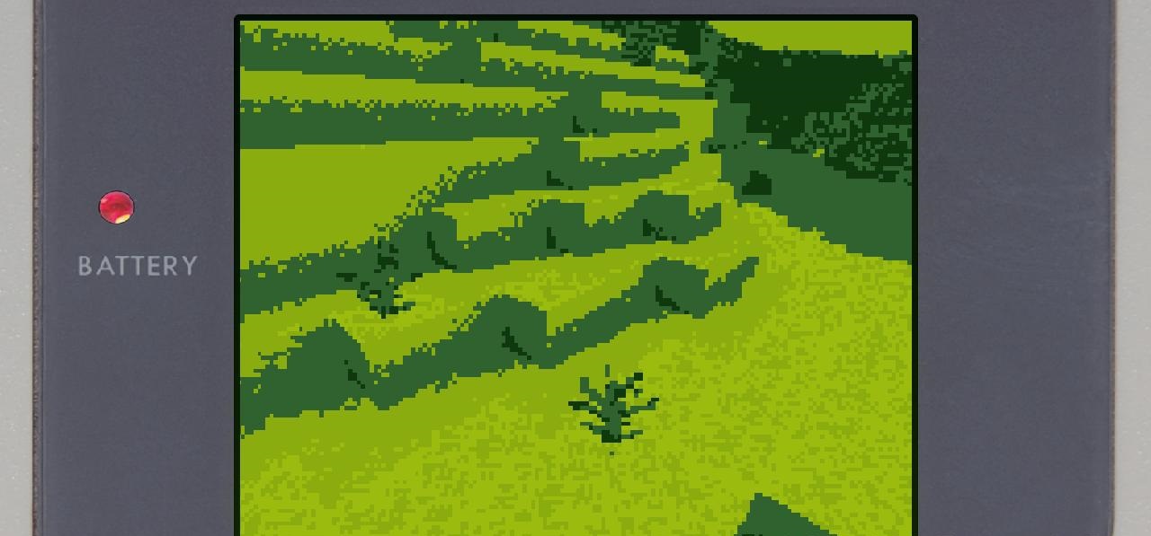 Игровой мир Minecraft в стиле Gameboy с пиксельной графикой