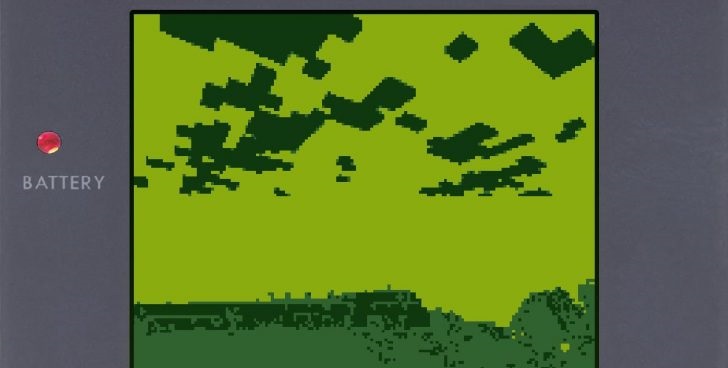 Пиксельный мир Minecraft в стиле Gameboy с низким разрешением и зелёной палитрой