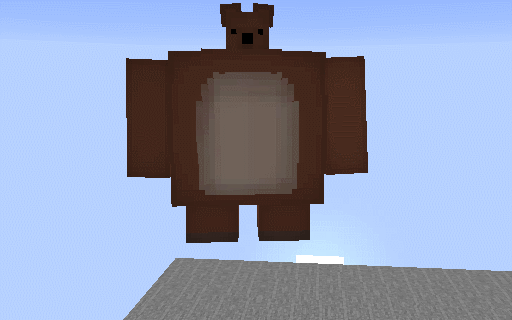 Анимация медведя в Minecraft, играющего с игроком в лесу