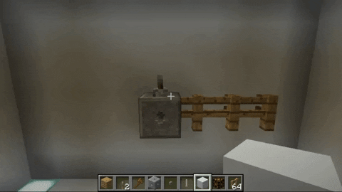 Работа поршневого механизма в Minecraft, перемещающего блоки