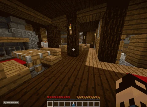 Анимация игрока в Minecraft, строящего огромный замок из блоков