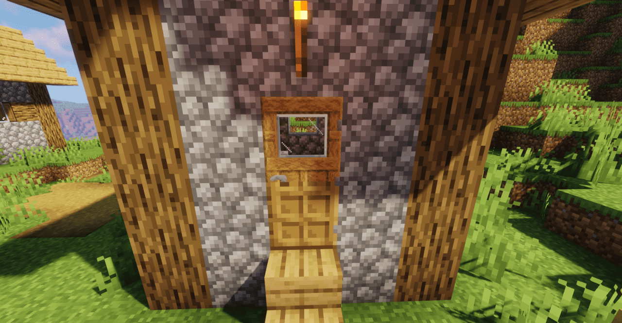 Сравнение стандартных и стеклянных дверей в Minecraft с текстур-паком Glass Door