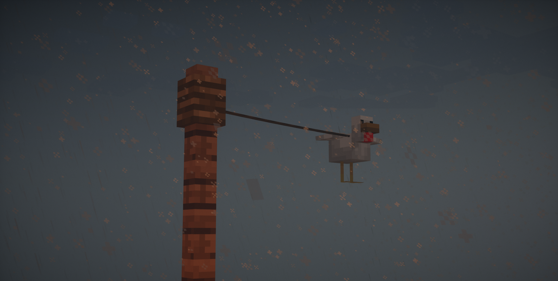 Мод Global Wind в действии - сильный ветер во время грозы в Minecraft