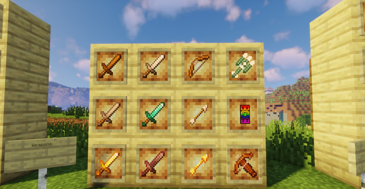 Пример использования светящегося лука в Minecraft