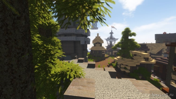 Красивый пейзаж Minecraft с шейдерами, улучшающими текстуры и освещение