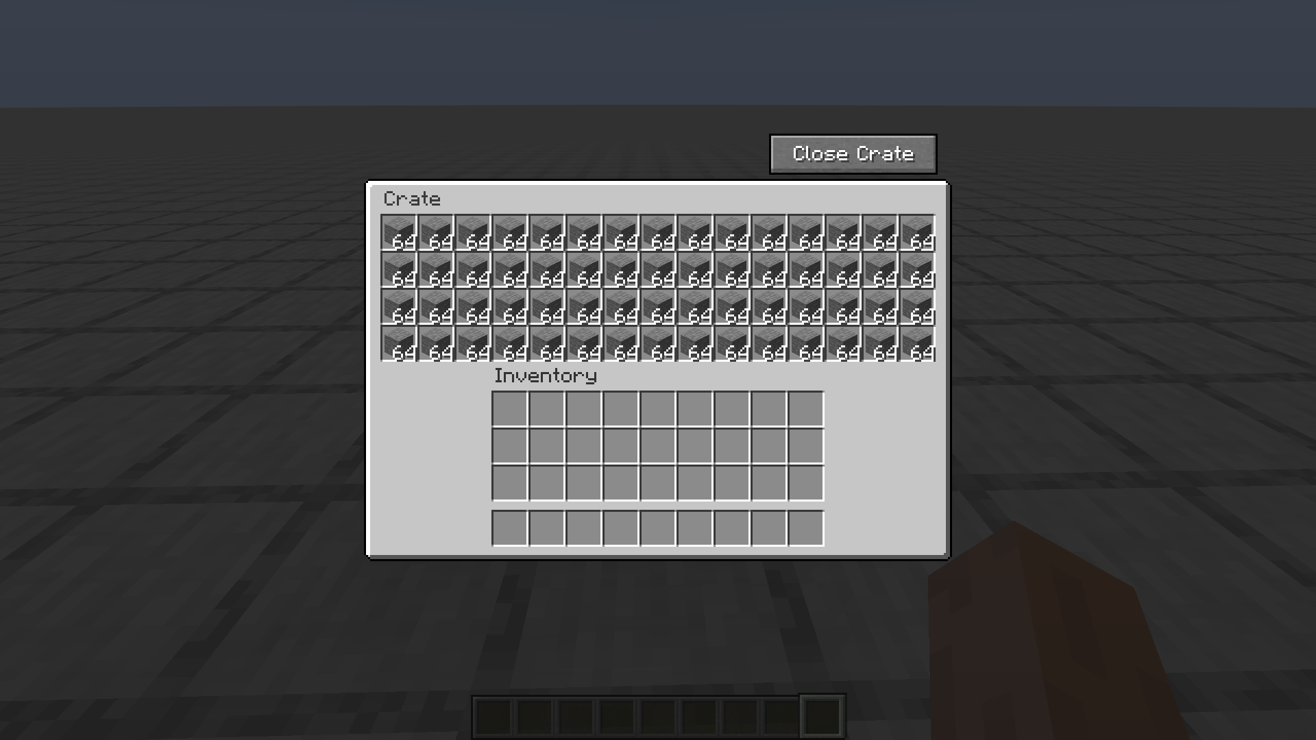 Графический интерфейс инвентаря в Minecraft с предметами и блоками