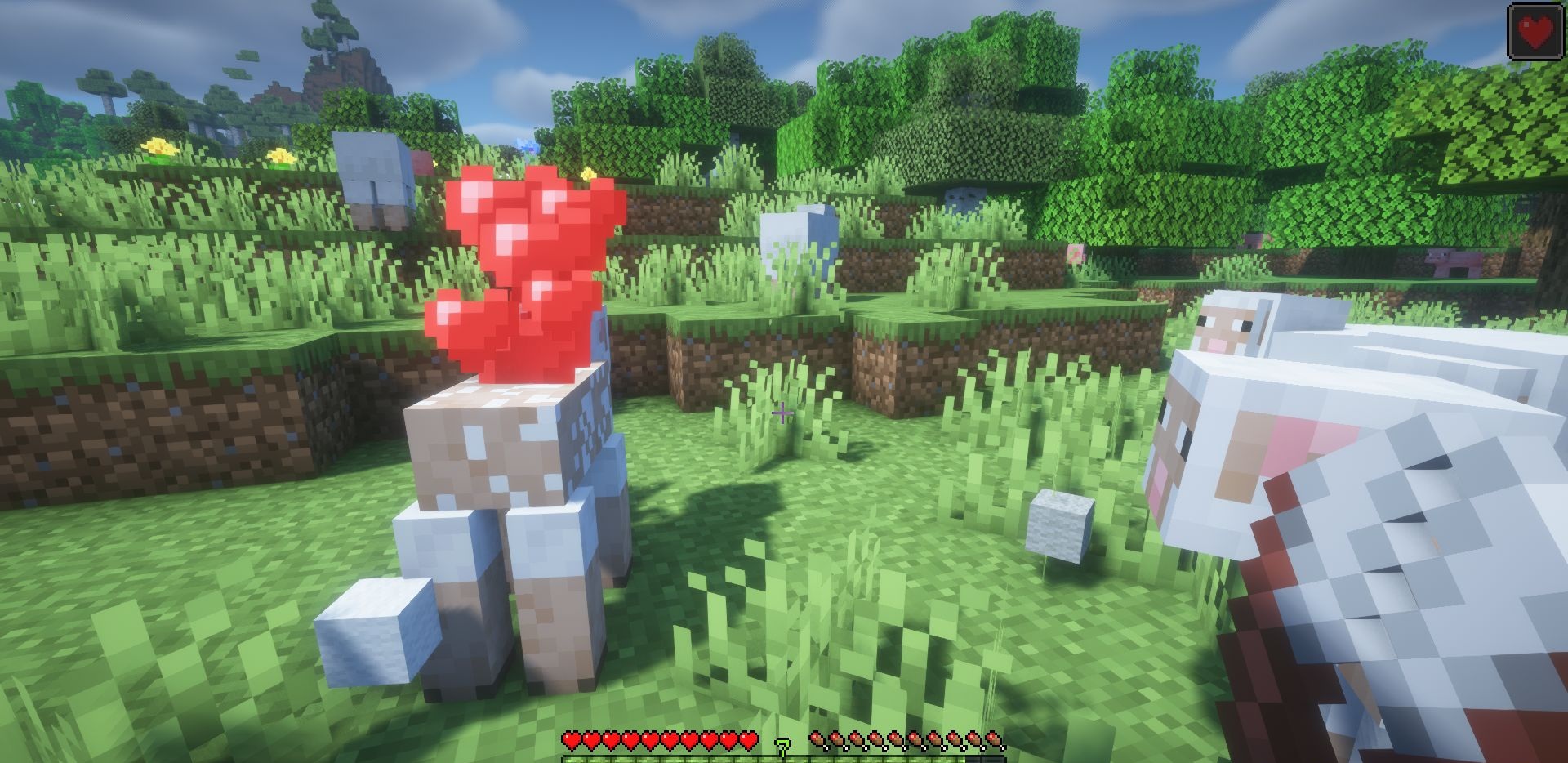 Геймплейный момент из Minecraft с применением мода Happy Sheep