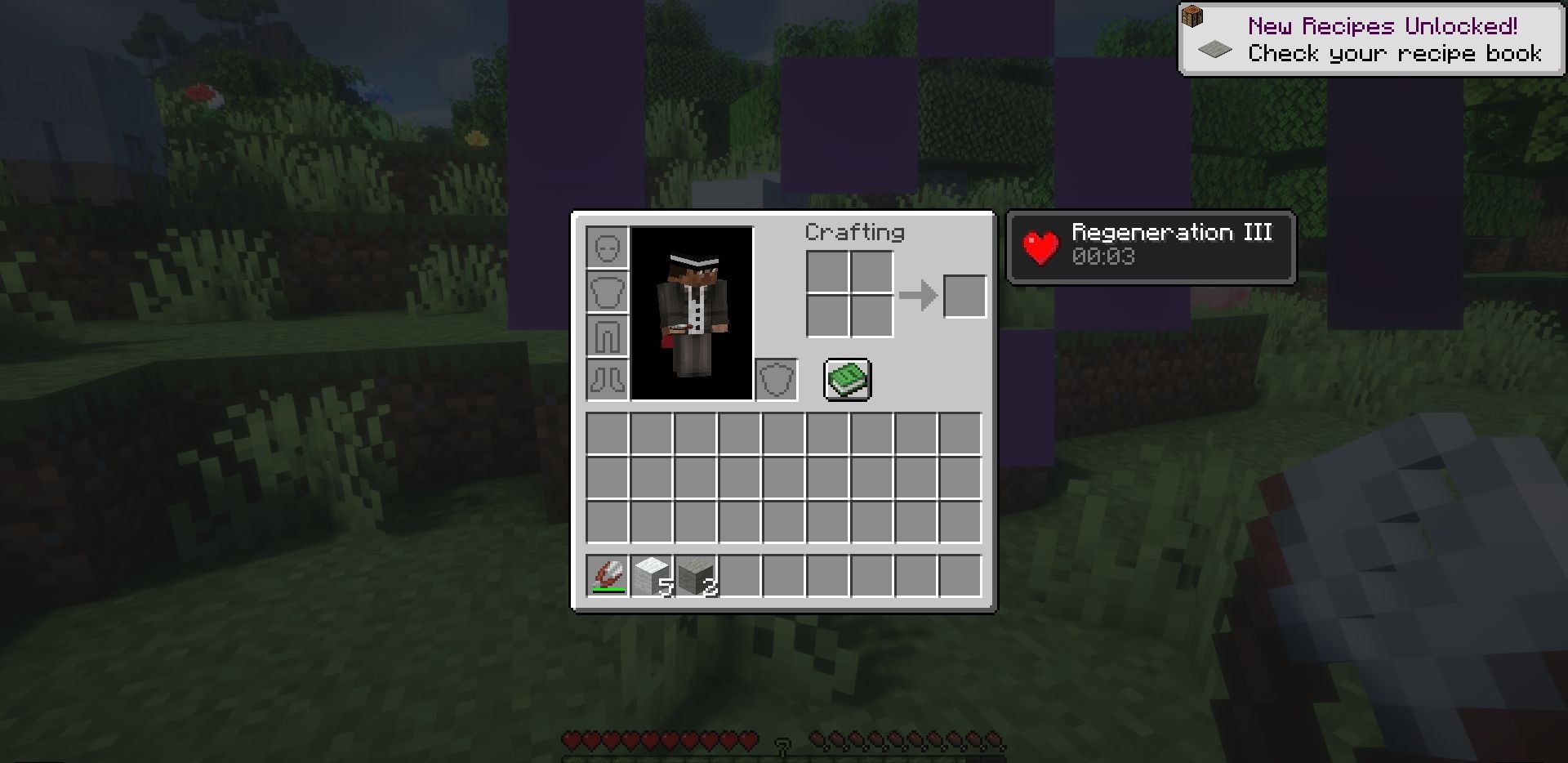 Пример использования мода Happy Sheep в Minecraft с отображением эффекта восстановления HP