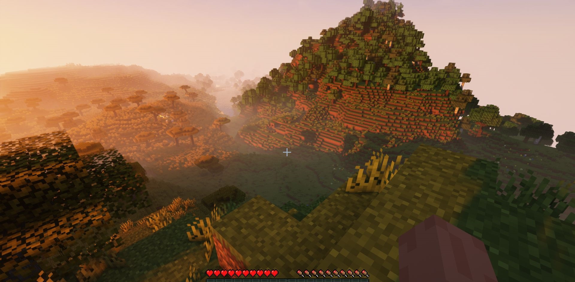 Игровой скриншот Minecraft с модом Harder Natural Healing, демонстрирующий новый интерфейс здоровья