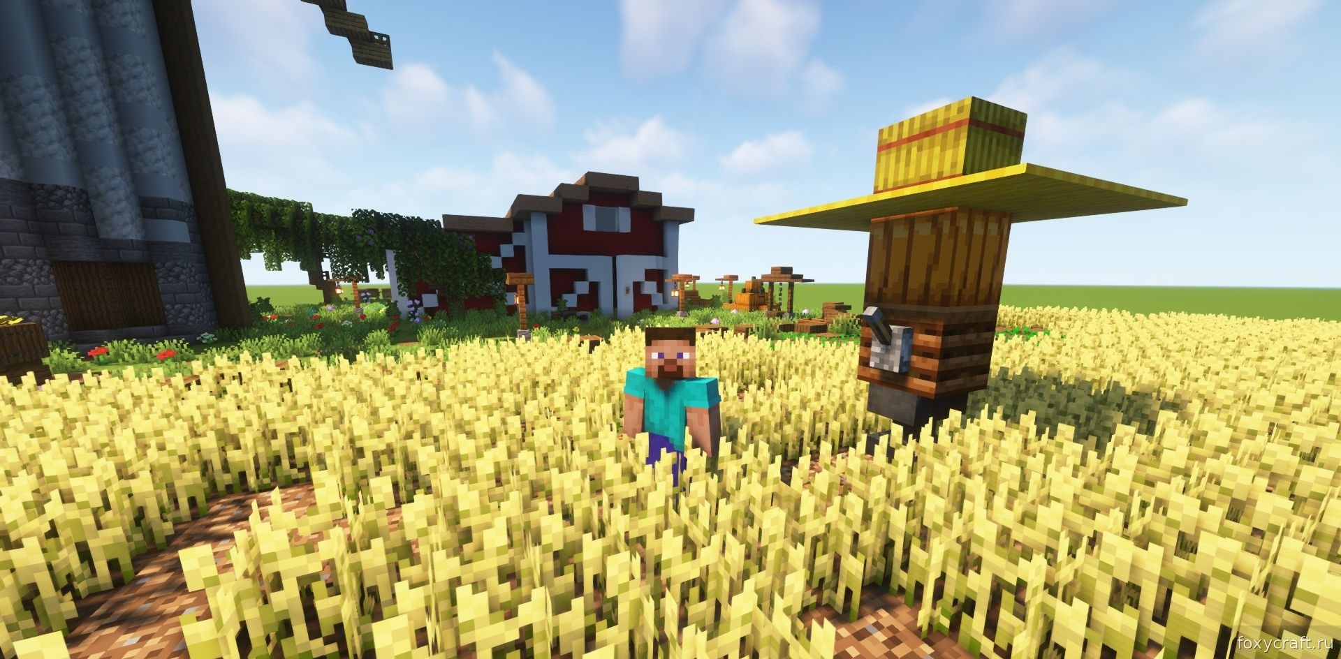 Демонстрация автоматической пересадки семян после сбора урожая в Minecraft