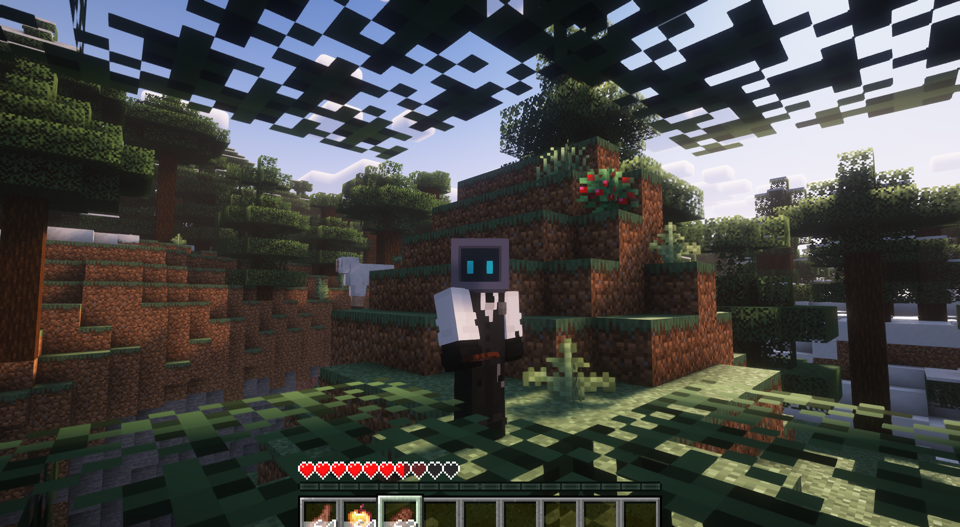 Инвентарь игрока в Minecraft с различными блюдами из мода Hearty Meals
