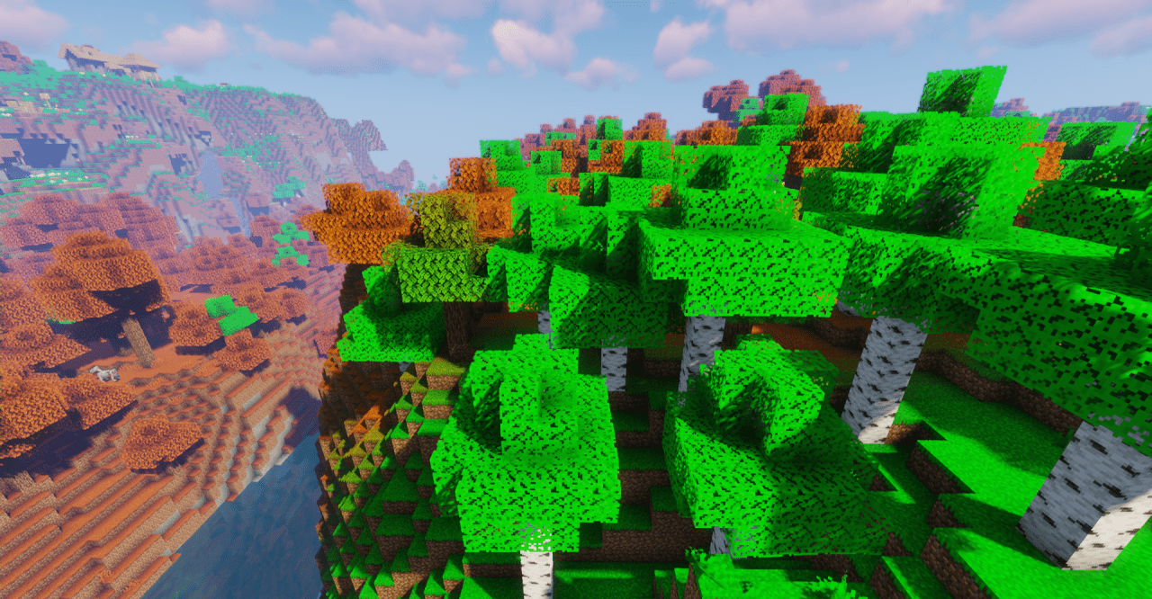 Горный биом в Minecraft с текстур-паком HEXABIOME: реалистичные скалы и снег