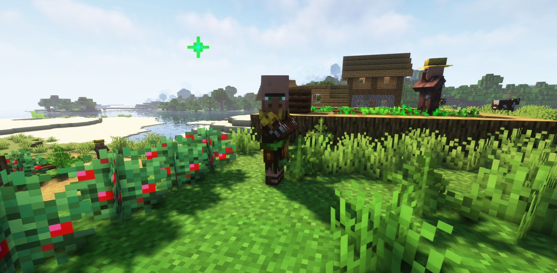 Деревенский житель в Minecraft спокойно проходит через ягодные кусты благодаря модификации