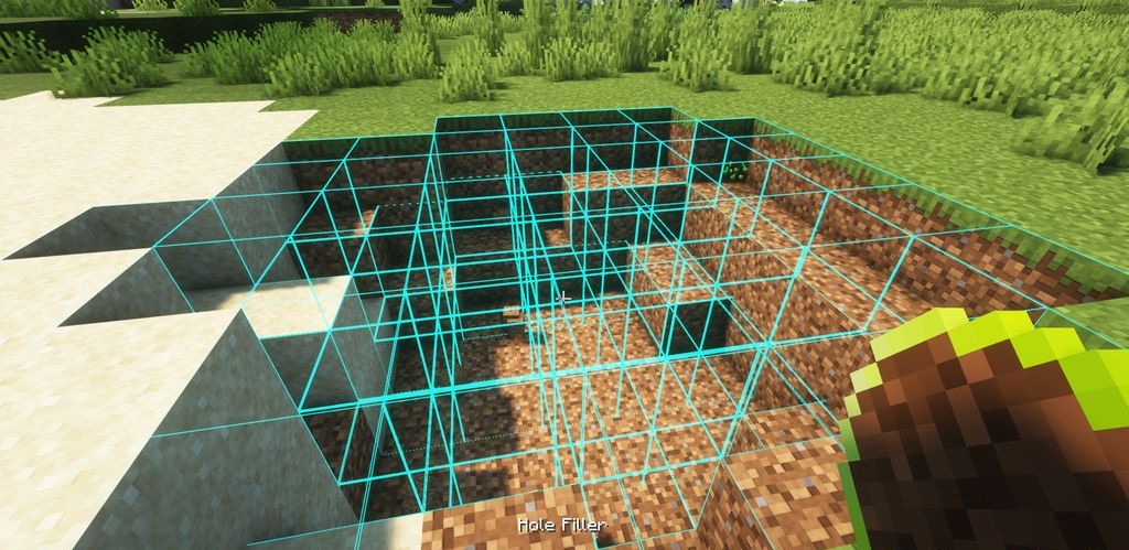 Пример использования мода Hole Filler для выравнивания территории в Minecraft