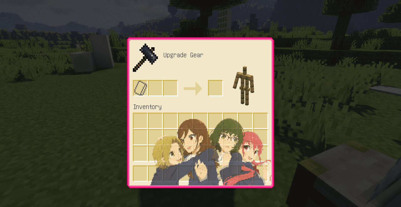 Пример главного меню Minecraft с Horimiya Custom GUI в аниме-стиле