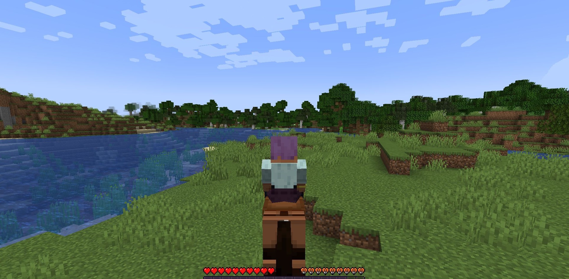 Игрок скачет на лошади по равнине в Minecraft с модом Horse Buff