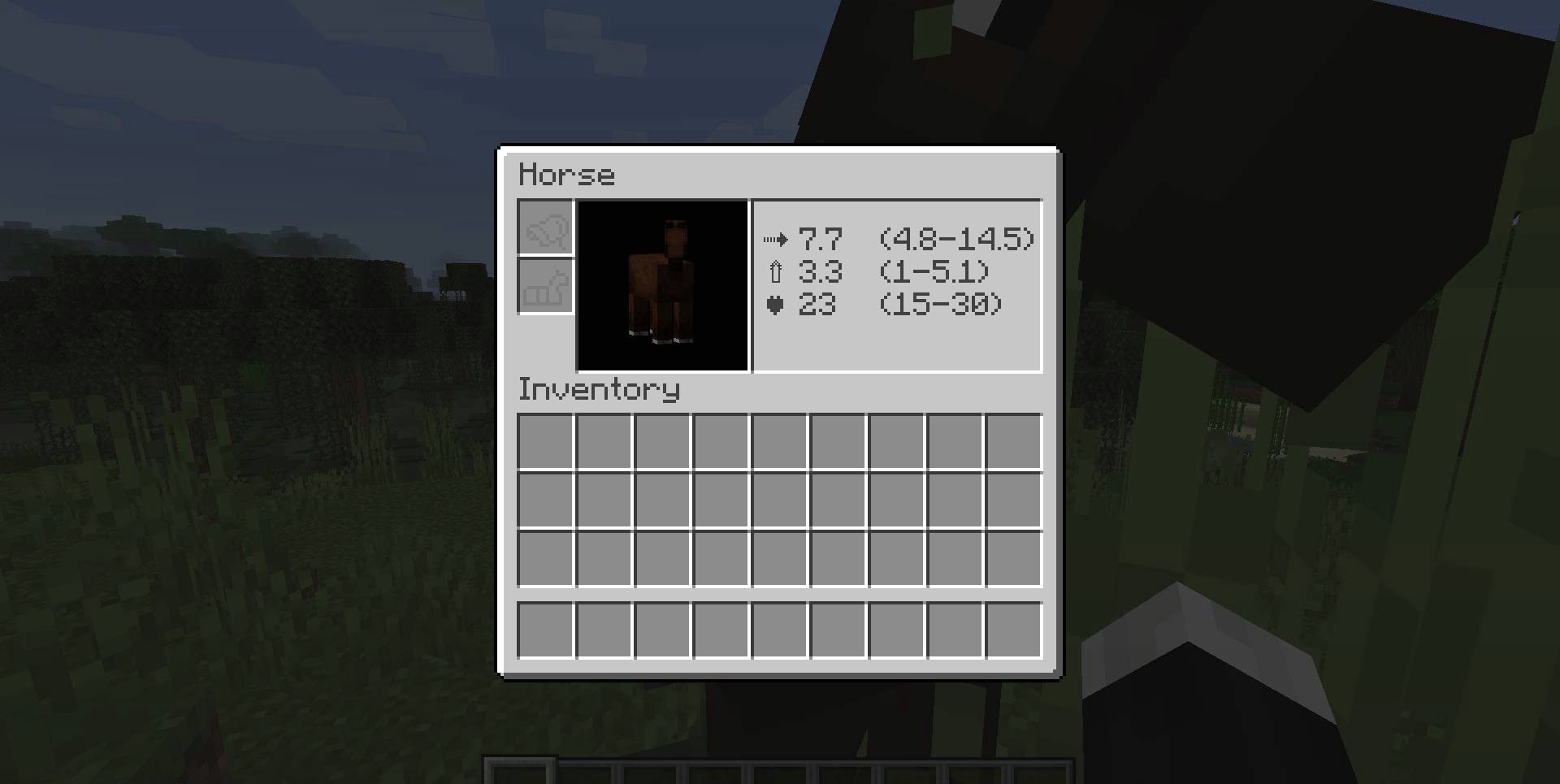 Пример использования Horse Stats Vanilla в игре Minecraft с детализированной статистикой