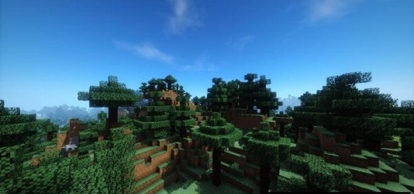 Горный биом в Minecraft с водопадами и пещерами, идеальное место для строительства базы
