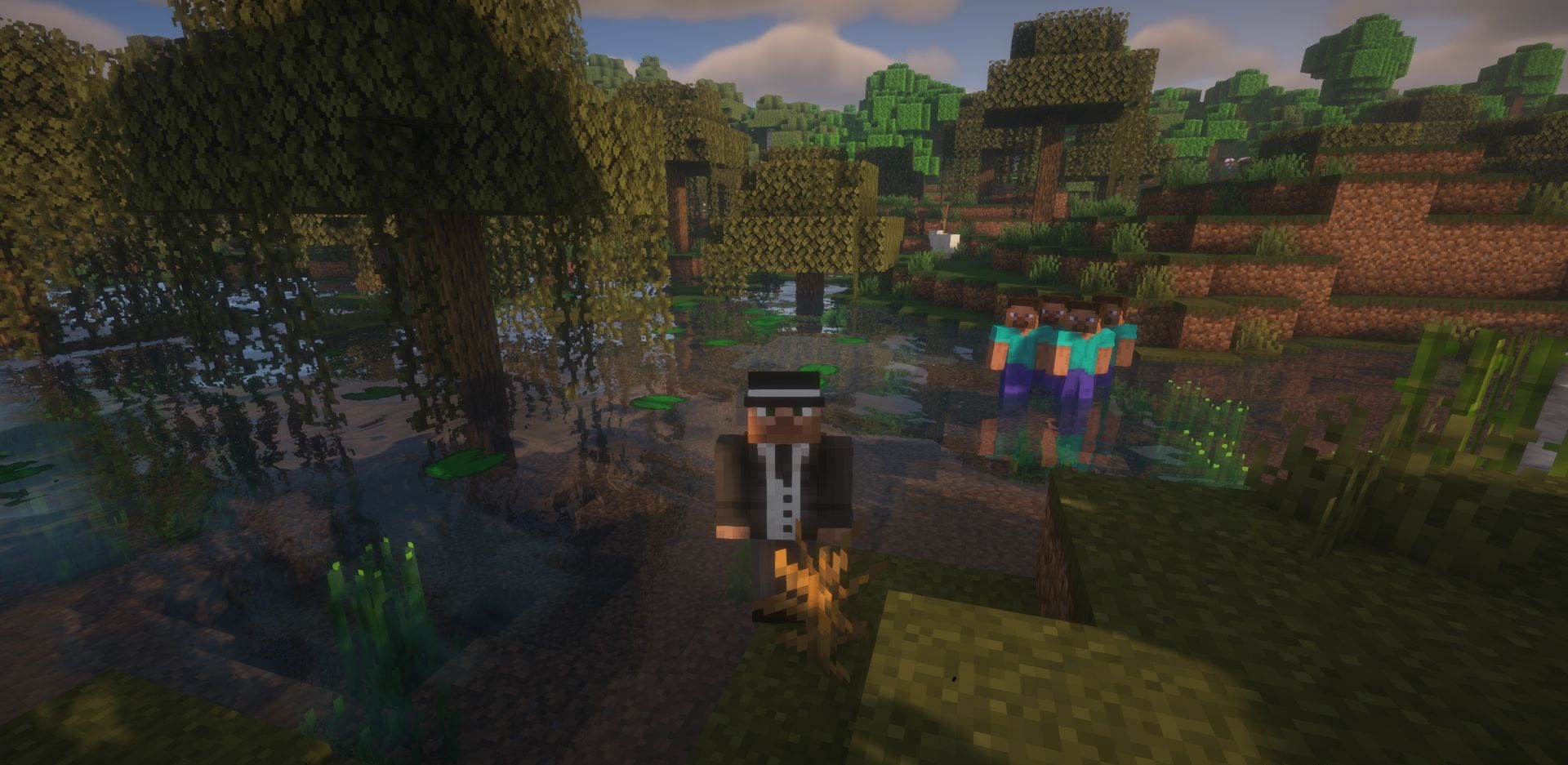 Человекоподобные мобы из мода Human Reborn в естественной среде Minecraft