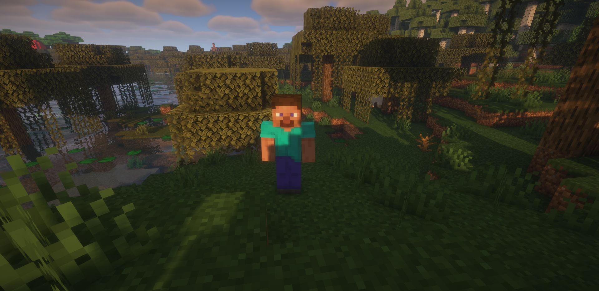 Группа человекоподобных NPC из мода Human Reborn в деревне Minecraft