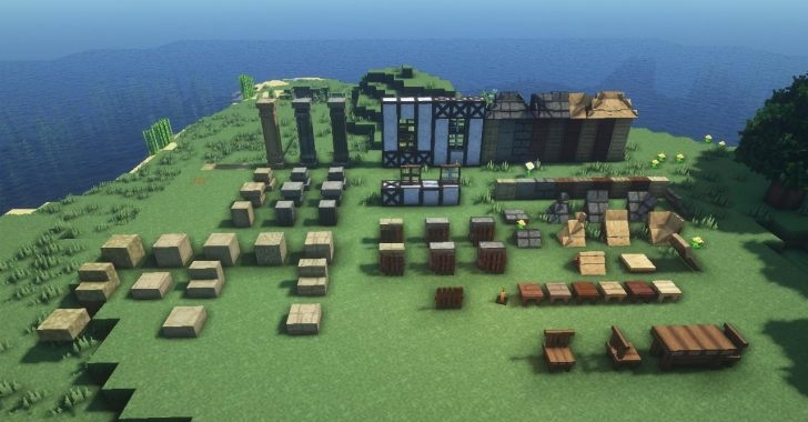 Красивый дом из разных блоков в Minecraft с детализированным интерьером