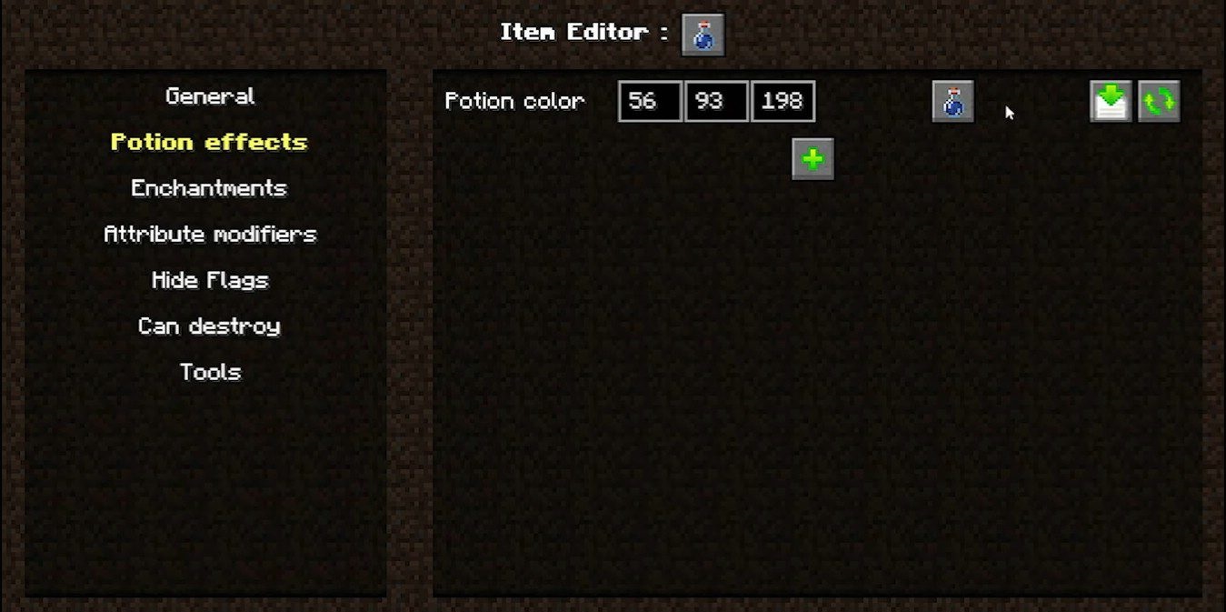 Настройка эффектов зелий через IBE Editor в Minecraft