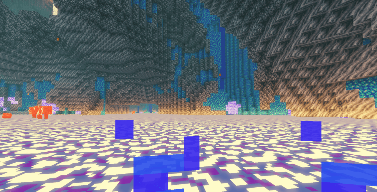 Ночной пейзаж в Ice Nether с синим свечением лавы