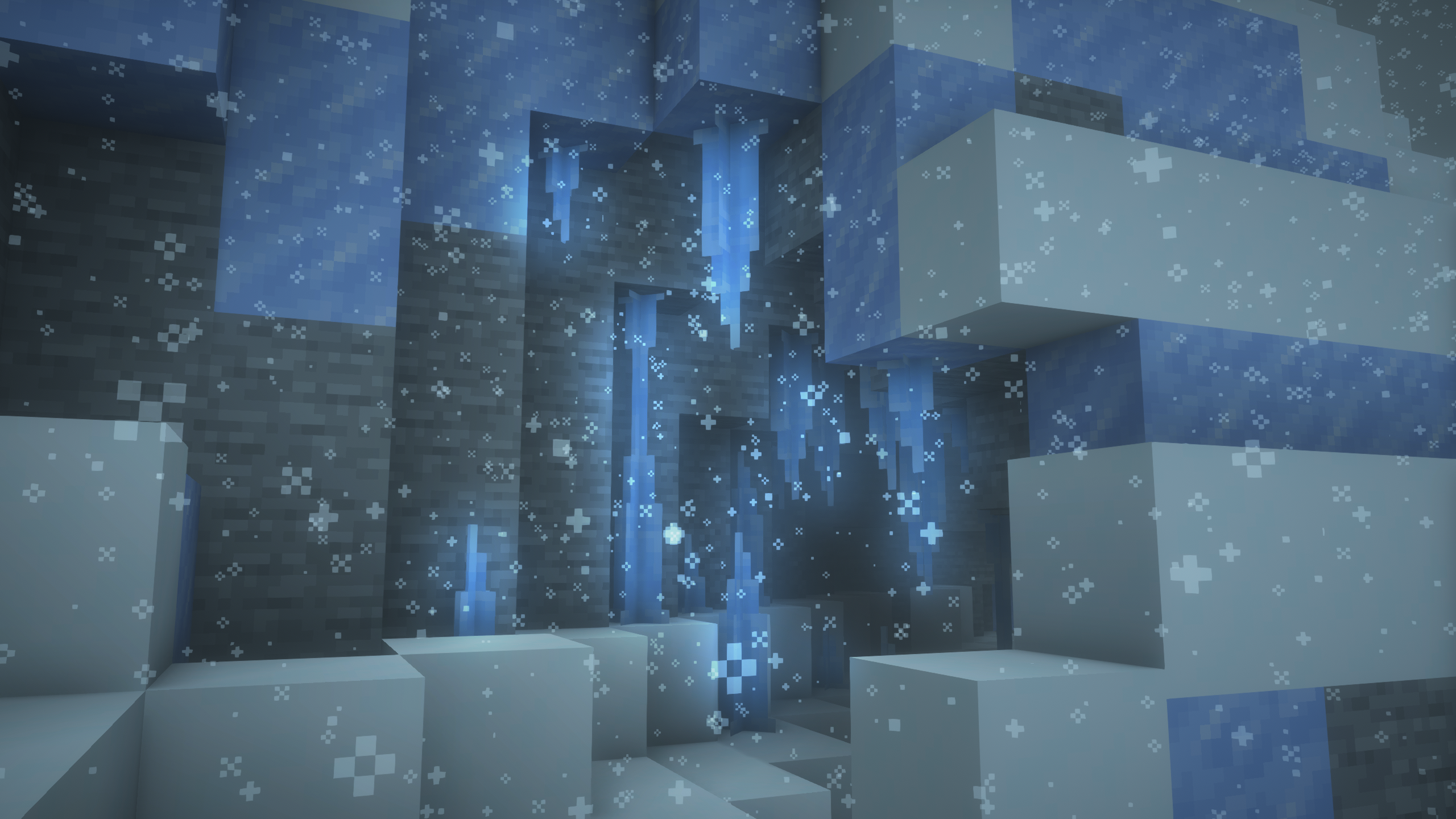 Пещера с ледяными сталактитами в Minecraft, добавленная модом Frostiful
