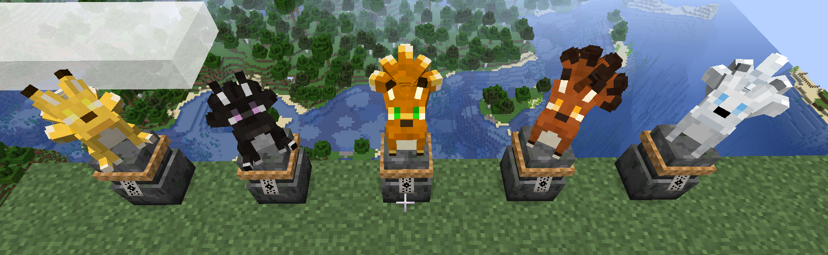 Красивый пейзаж биома Равнины в Minecraft с рекой и деревьями