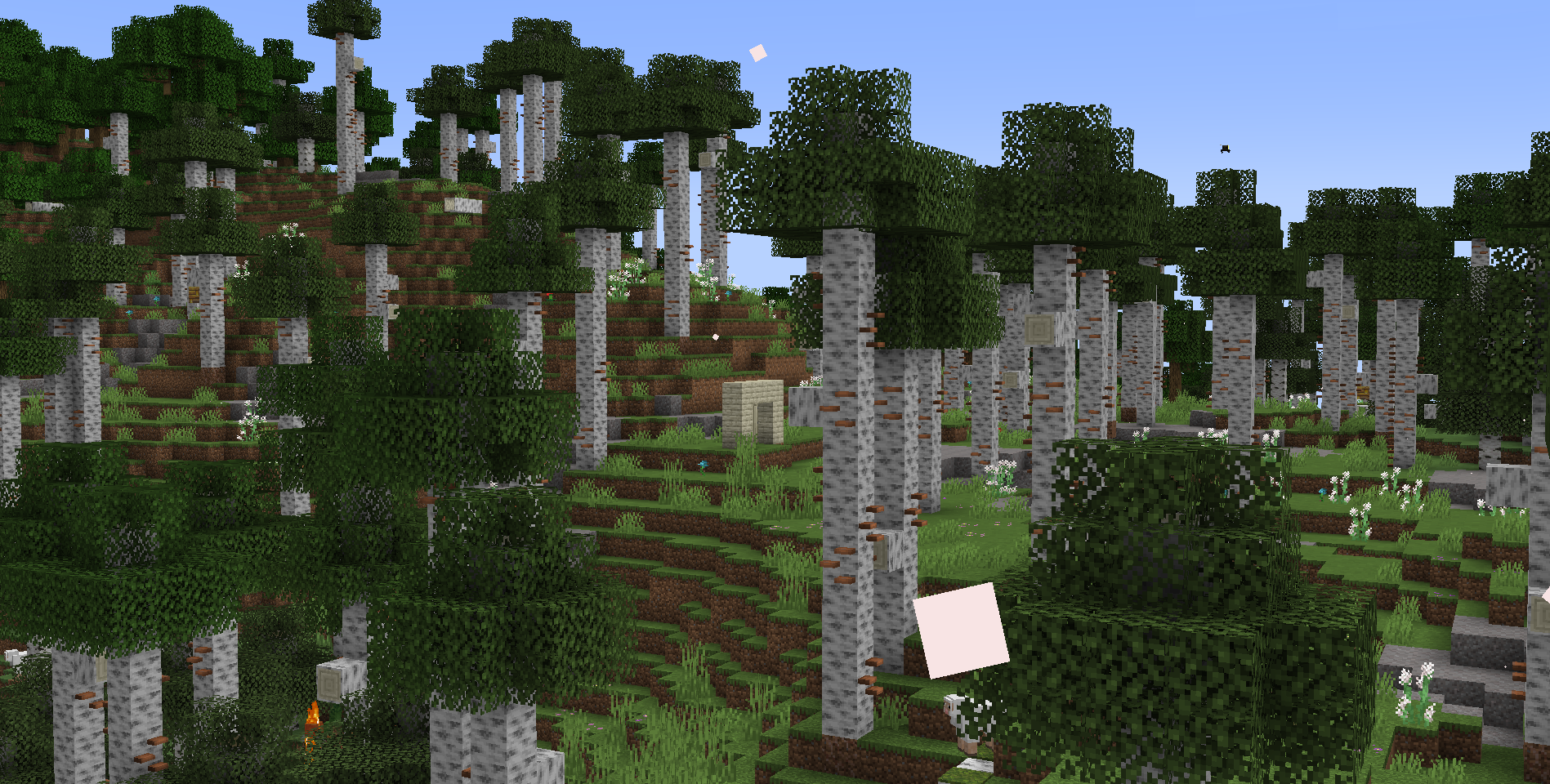 Красивый пейзаж горного биома в Minecraft с водопадом и пещерой