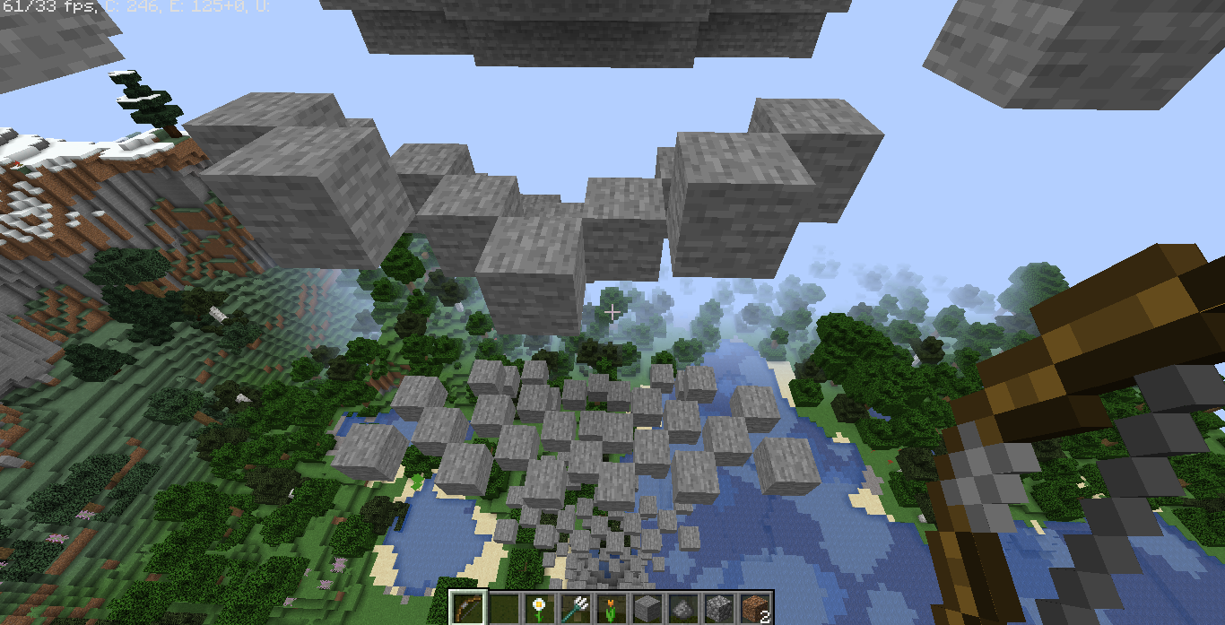 Пример разрушения дерева с гравитацией в Minecraft