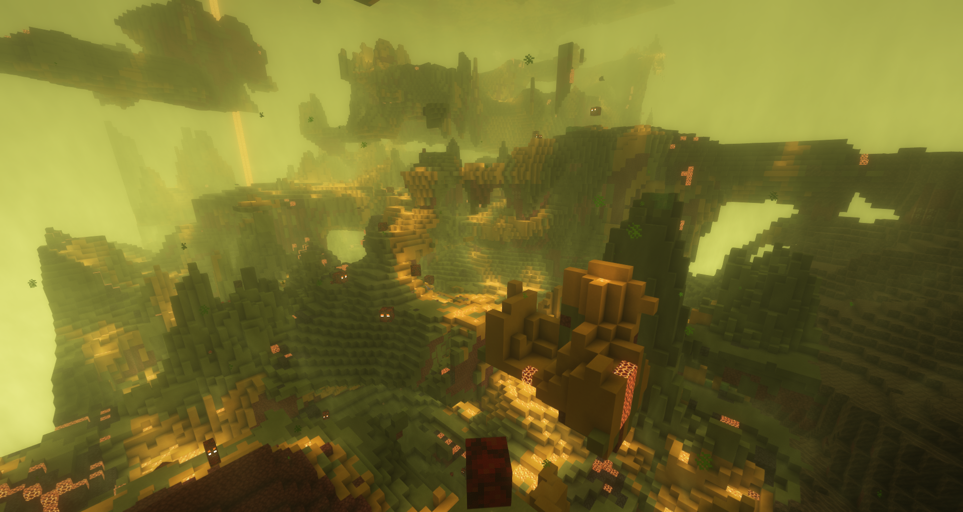 Пылающий лес в Incendium Biomes Only с черными деревьями и огненными частицами