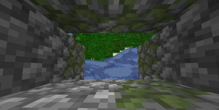 Ночной пейзаж в Minecraft с шейдером Inception, где небо выглядит как бесконечная сфера