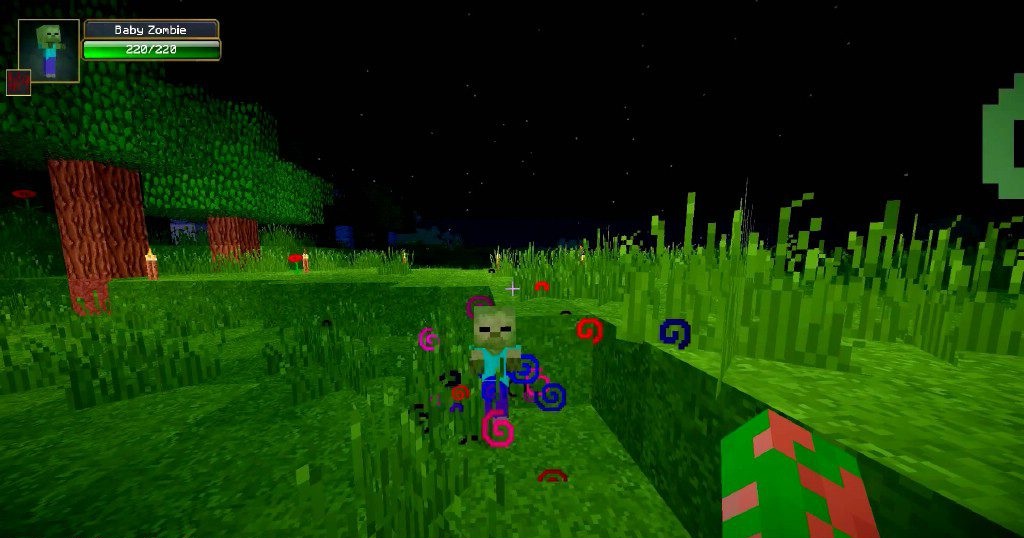 Игрок сражается с усиленным крипером в Infernal Mobs