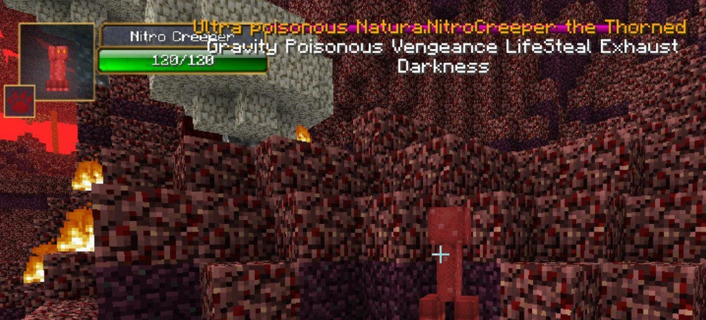 Группа усиленных зомби в пещере Minecraft с модом Infernal Mobs