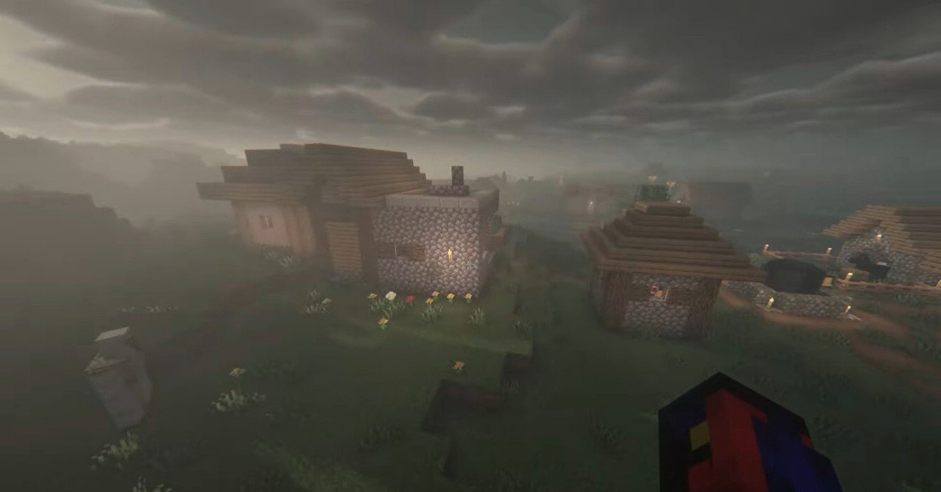 Ночной пейзаж в Minecraft с шейдерами Insanity – глубокие тени и атмосферное освещение