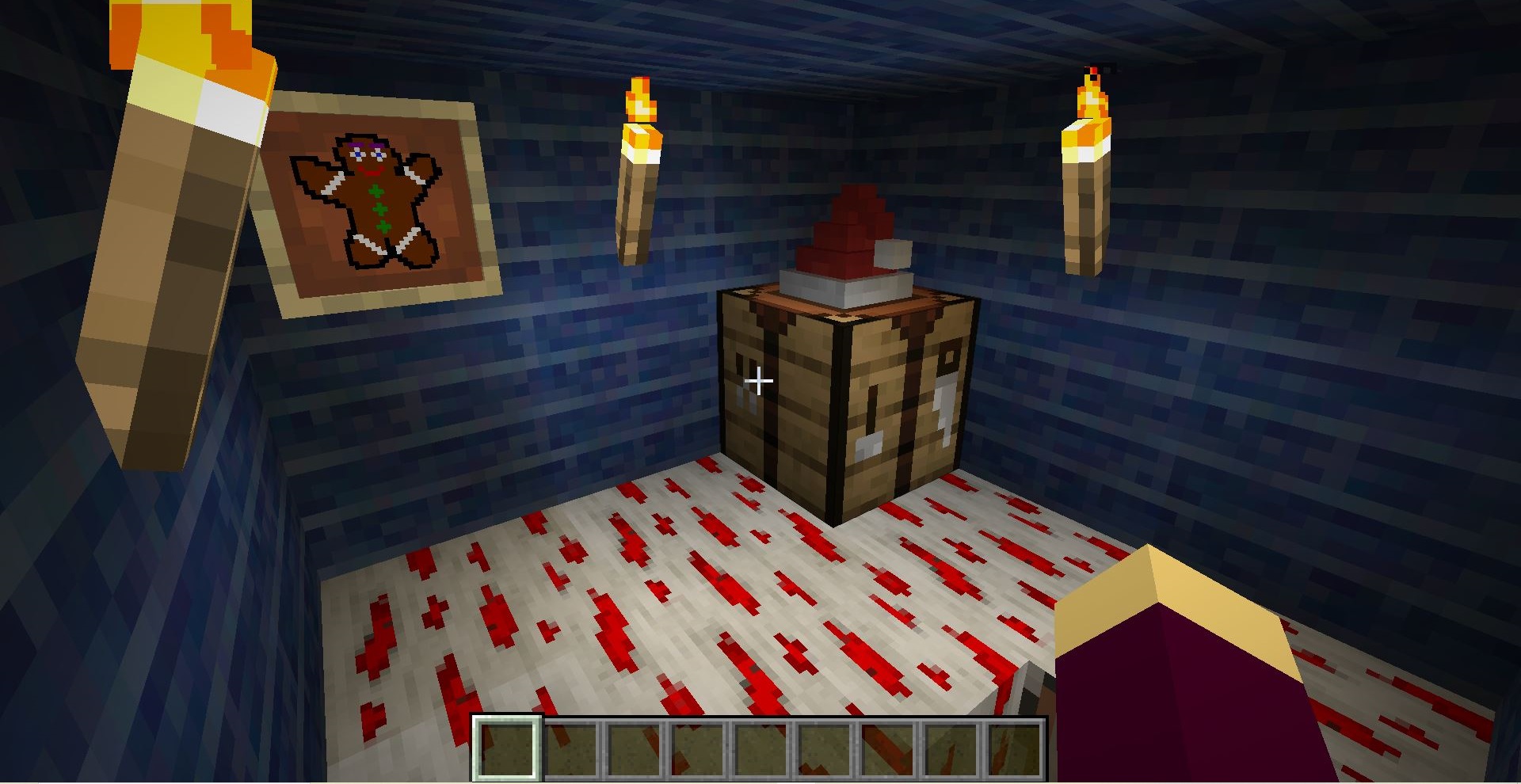 Уютный интерьер дома в Minecraft с камином и деревянной мебелью