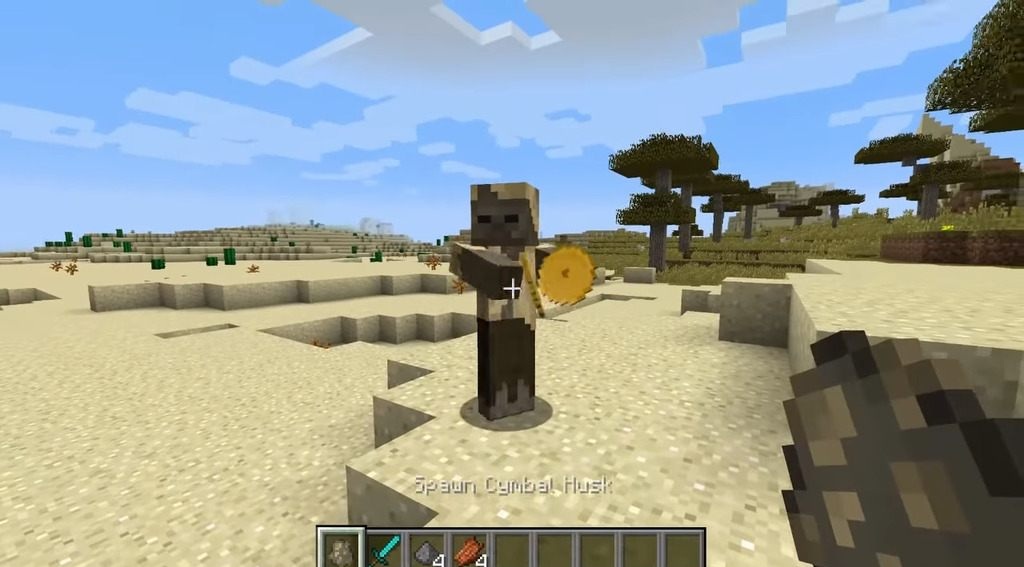 Игрок в Minecraft слушает музыку, которую создают мобы