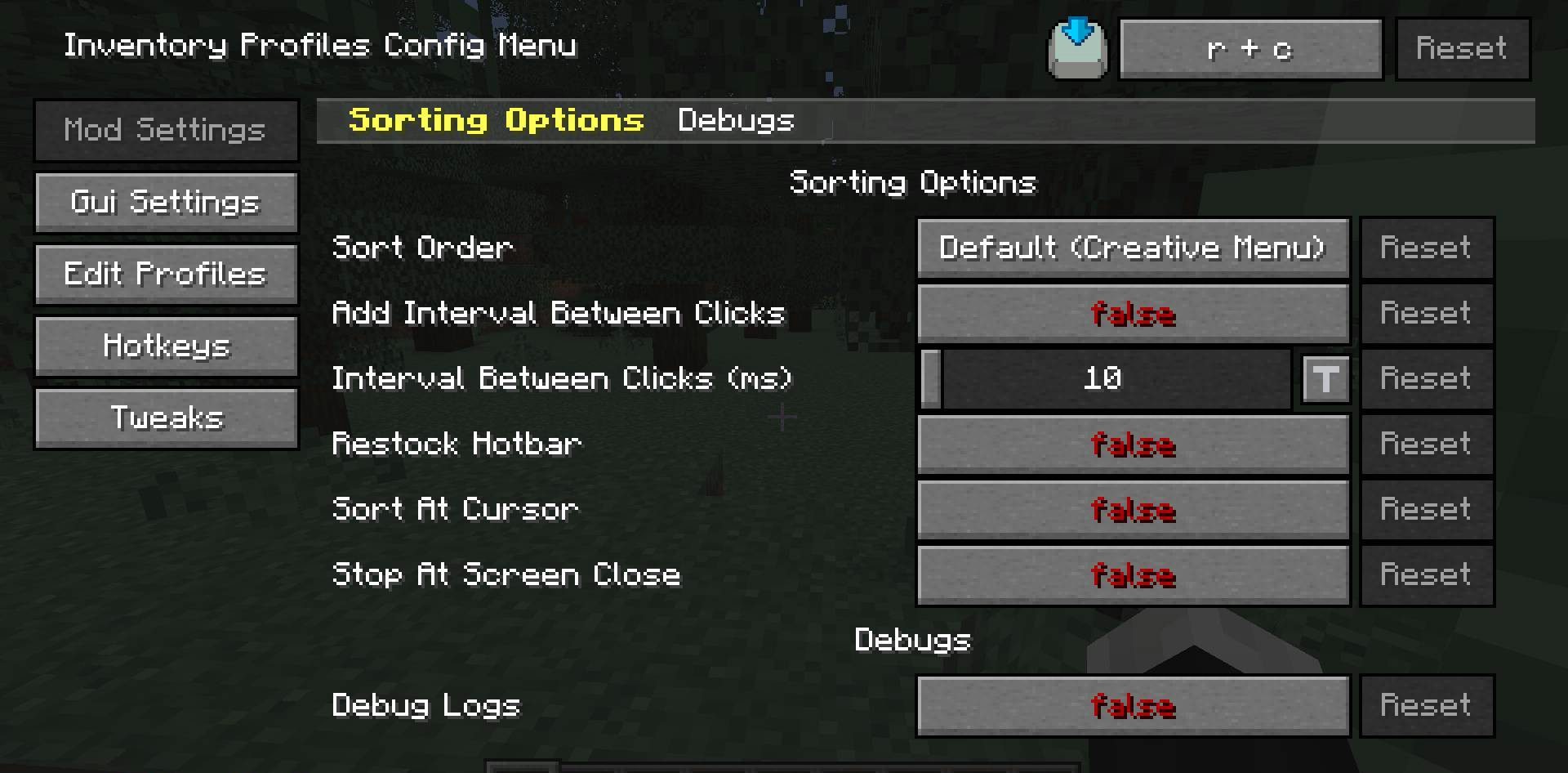 Inventory Profiles для Minecraft 1.21.3
