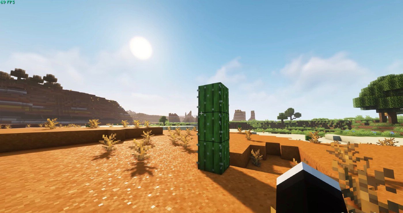 Горный биом в Minecraft с шейдерами Iris, улучшенные текстуры камня и травы
